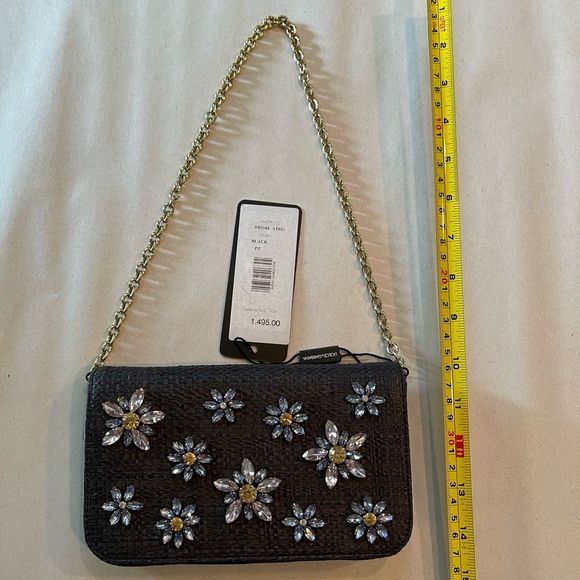 Dolce&Gabbana Floral Embellished Black Raffia Clutch NWT Pristine Condition - Picture 2 of 12